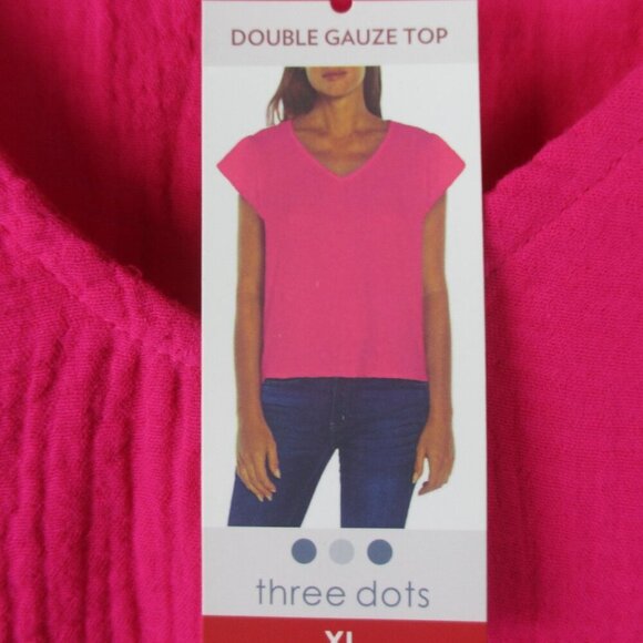Three Dots Double Top Gauze Pink Short Sleeve V-Neck  XXL NWT $138 Casual - Picture 6 of 7